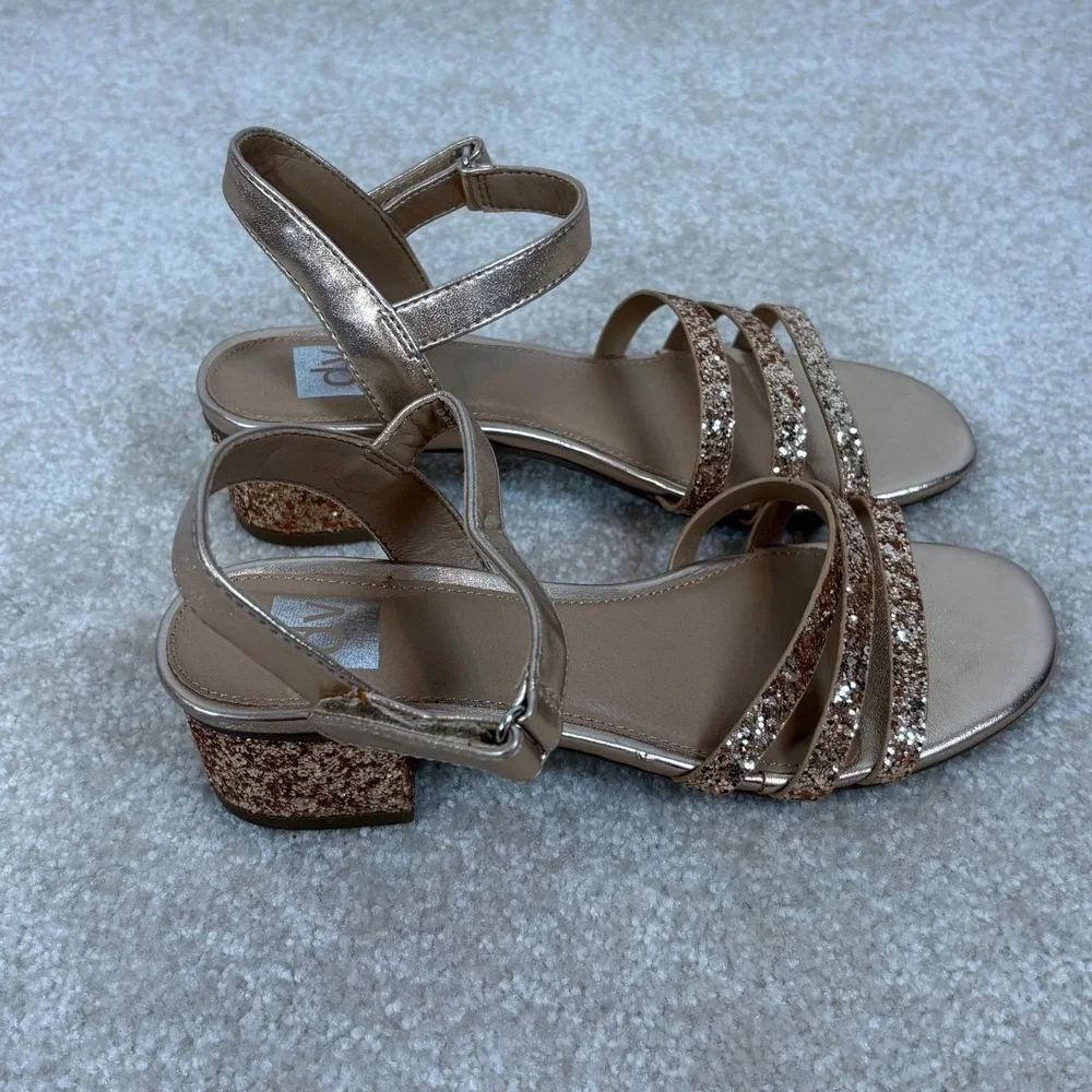 DV‎ Dolce Vita Glee Rose Gold Glitter Block Heel Sandals Girls Size 3 SF1417
